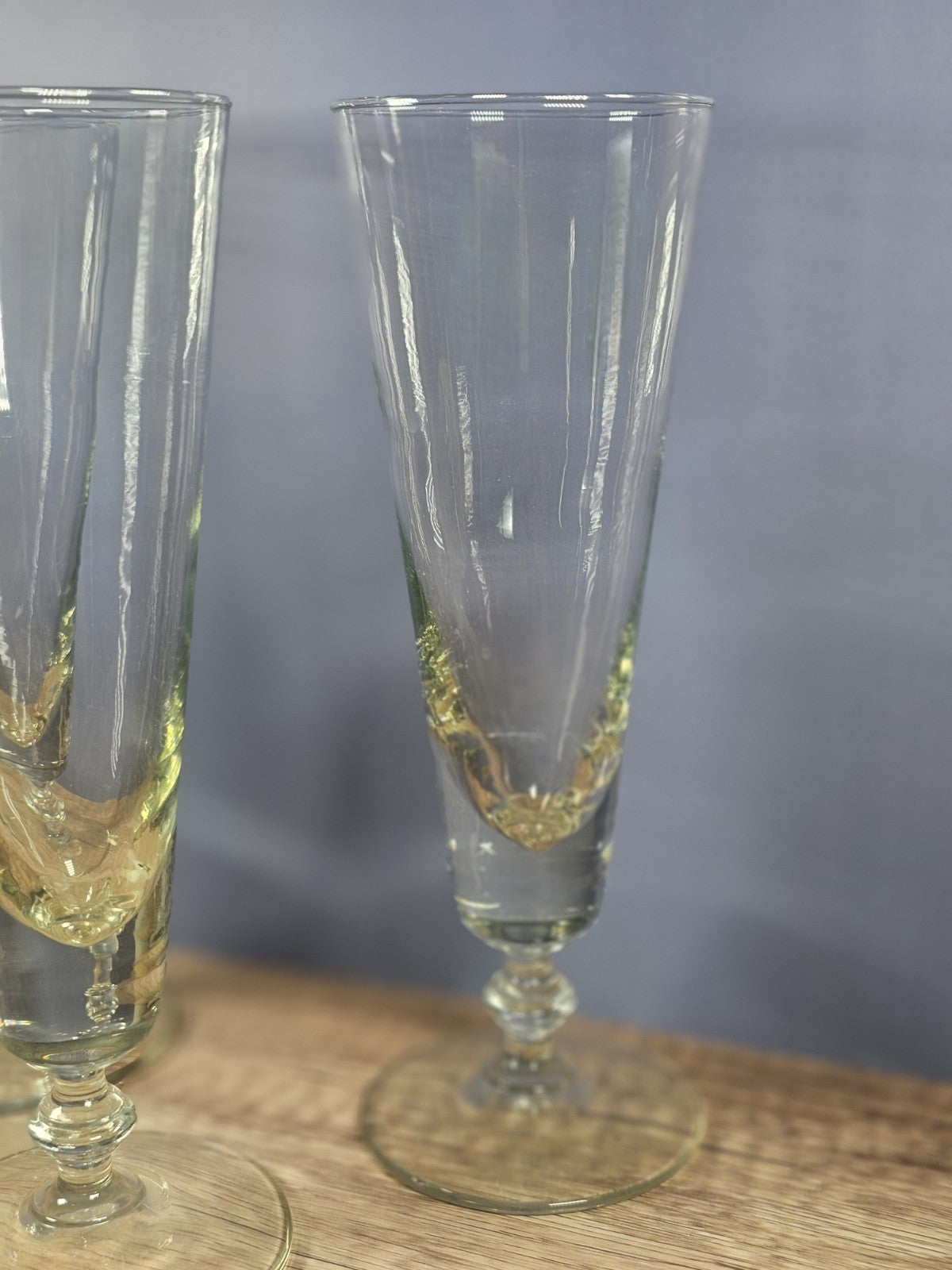 Set of 3 Vintage Clear Glass Pilsner Beer Pedestal Glasses