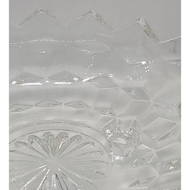 Vintage Fostoria American Cubist Glass Bowl 3 Footed Sawtooth Rim