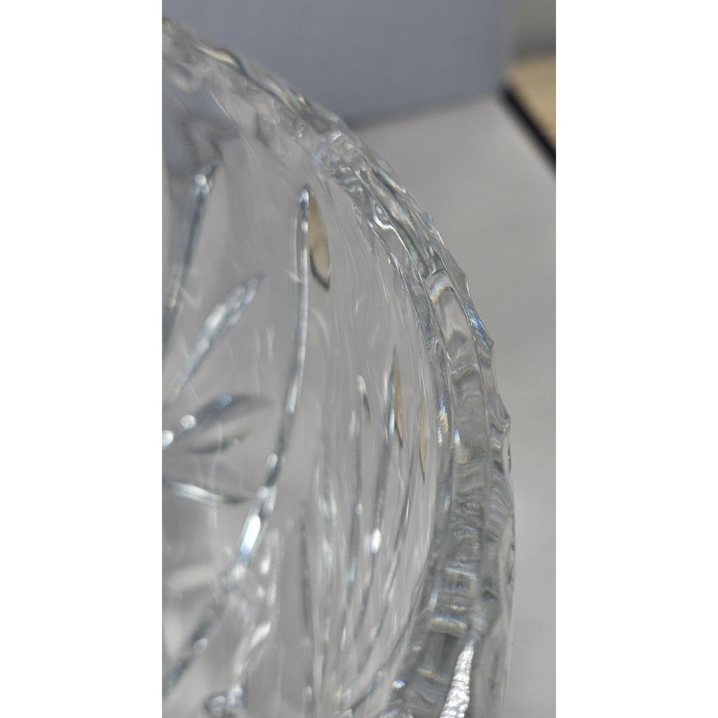 Vintage Cut Crystal Glass Bowl Starburst Pattern Scalloped Rim 9 Inch