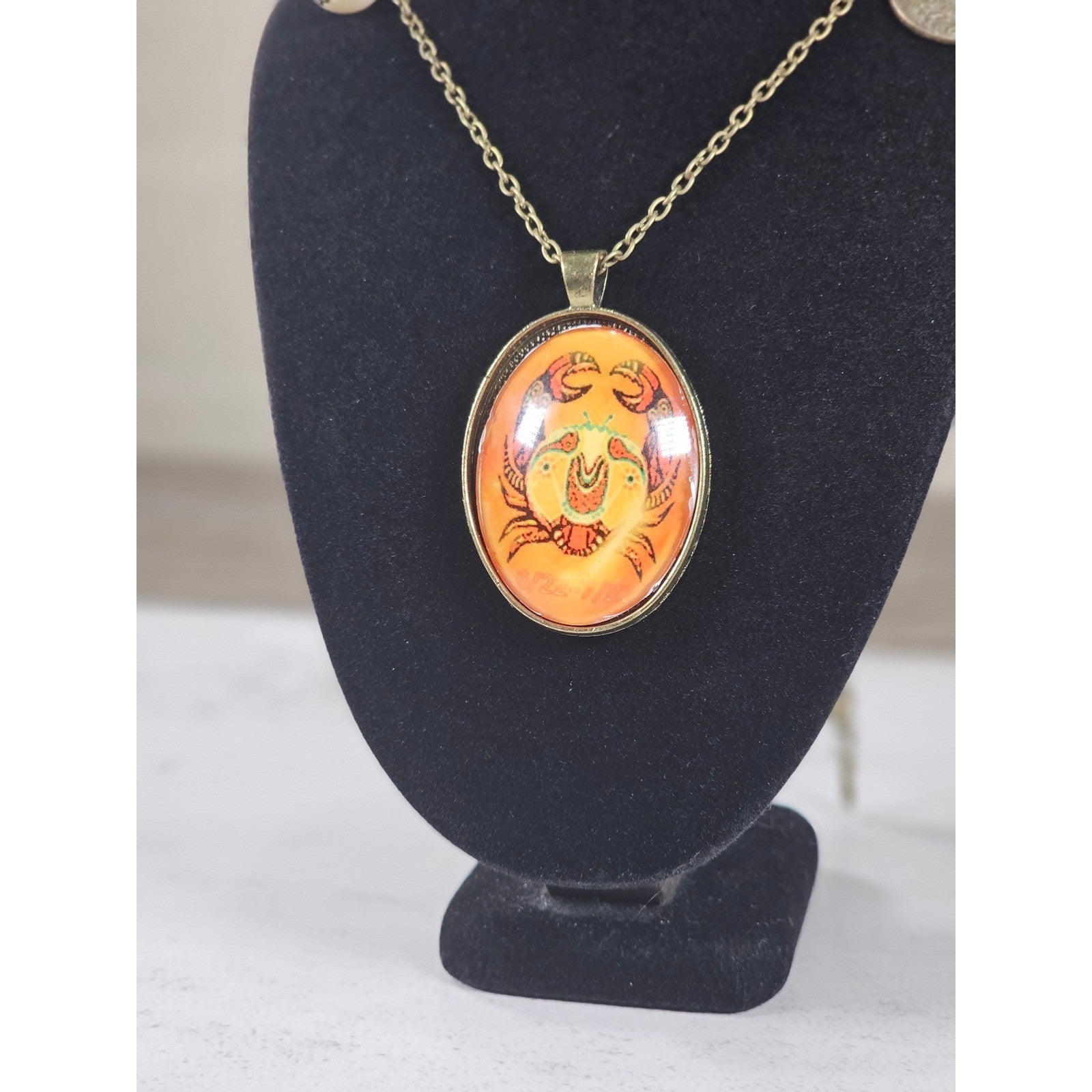 Vintage Cancer Zodiac Pendant Necklace Crab Medallion Charm
