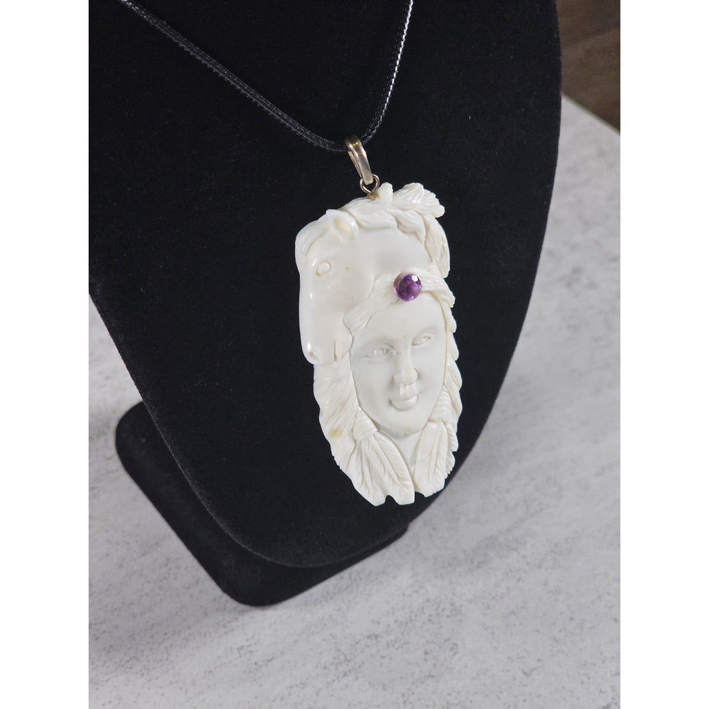 Vintage Carved Native American Horse Headdress Pendant