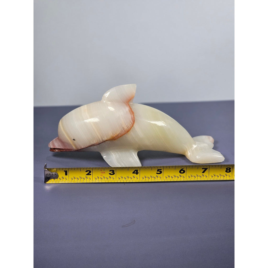 Hand Carved Onyx Dolphin Figurine Natural Stone Dolphin Statue Ocean Decor
