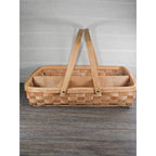 Vintage Wood Splint Divided Basket with Handle, Rustic Farmhouse Organizer