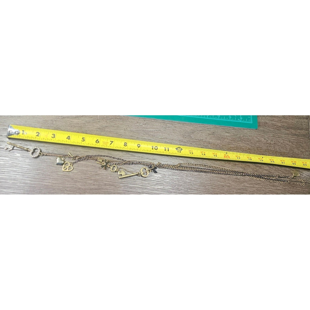 Betsey Johnson Vintage Charm Necklace Key Pendants Long Layered Statement