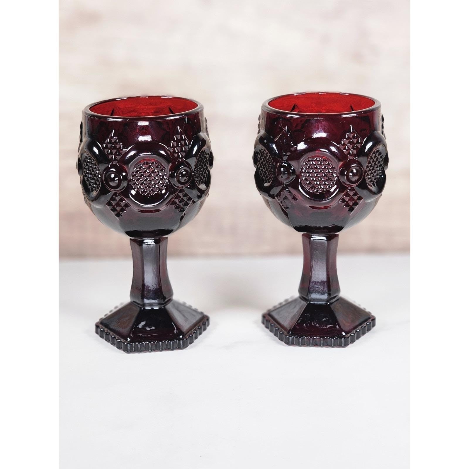 Vintage Avon Cape Cod Ruby Red Wine Goblets Set of 2 1970s Glassware