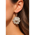 Textured Silver-Tone Floral Heart Dangle Earrings Vintage Style