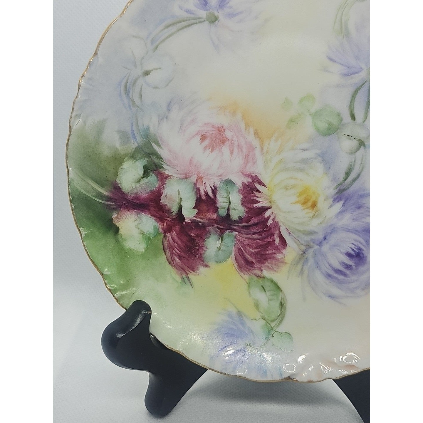Antique Hand Painted RC Versailles Bavaria Floral Porcelain Plate with Gold Rim