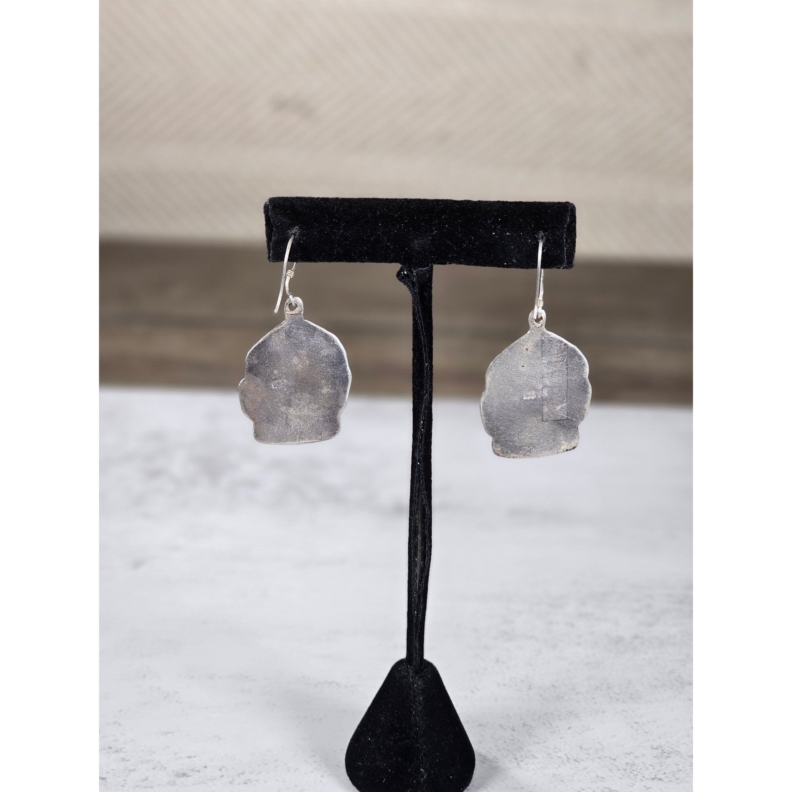 Vintage Sterling Buddha Head Dangle Earrings Spiritual Boho