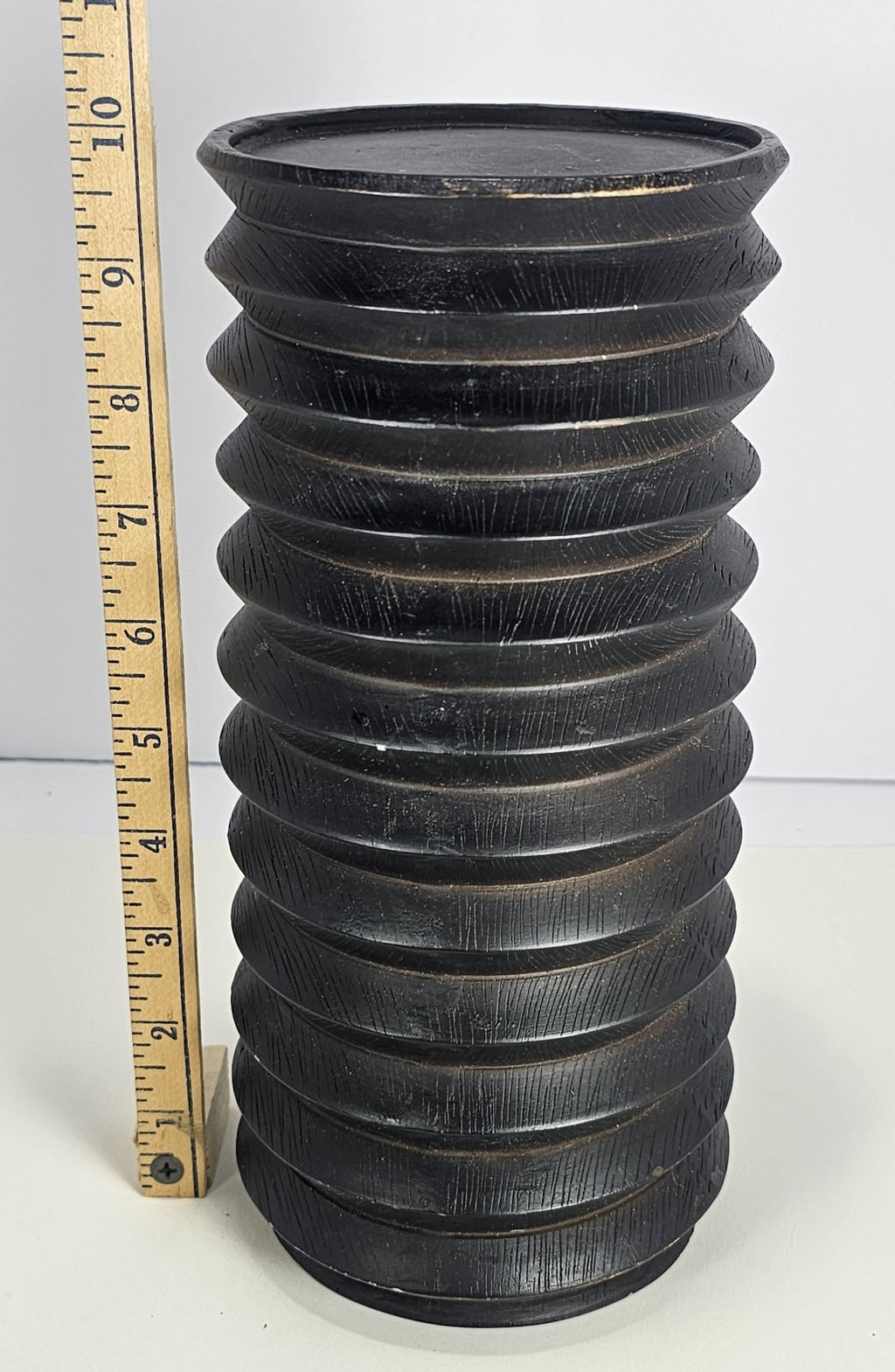 10 in Black Wood Accordion Candle Holder – Rustic Coastal Home Décor Accent