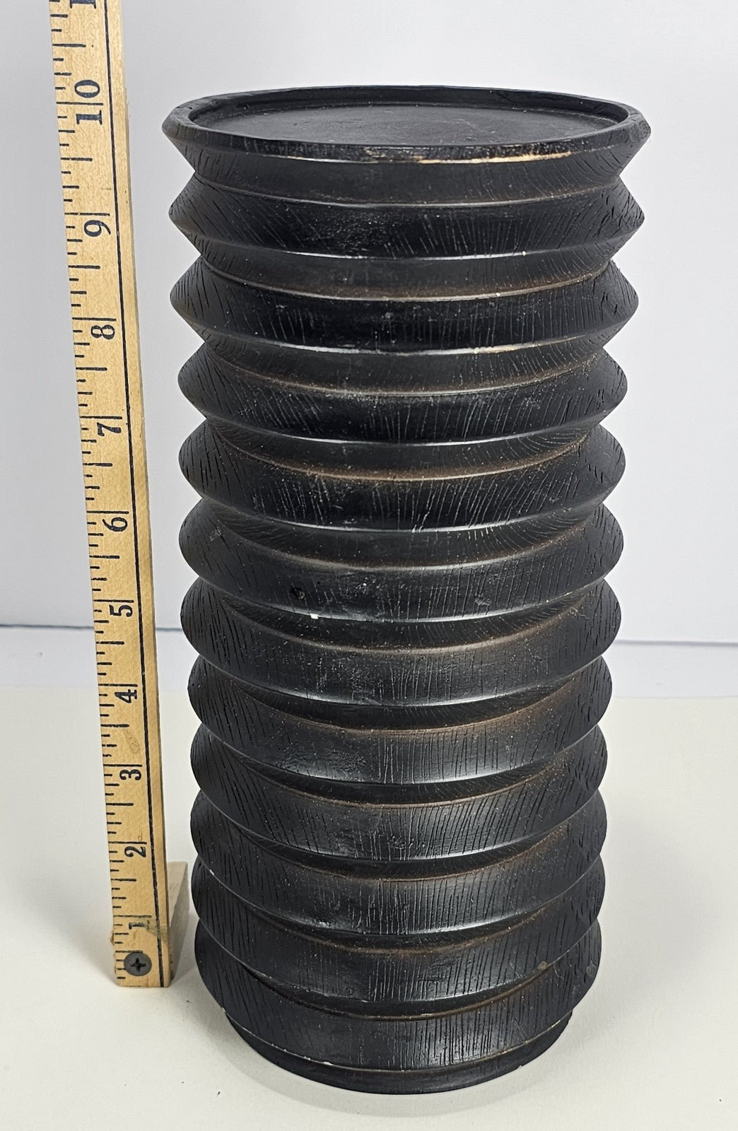 10 in Black Wood Accordion Candle Holder – Rustic Coastal Home Décor Accent