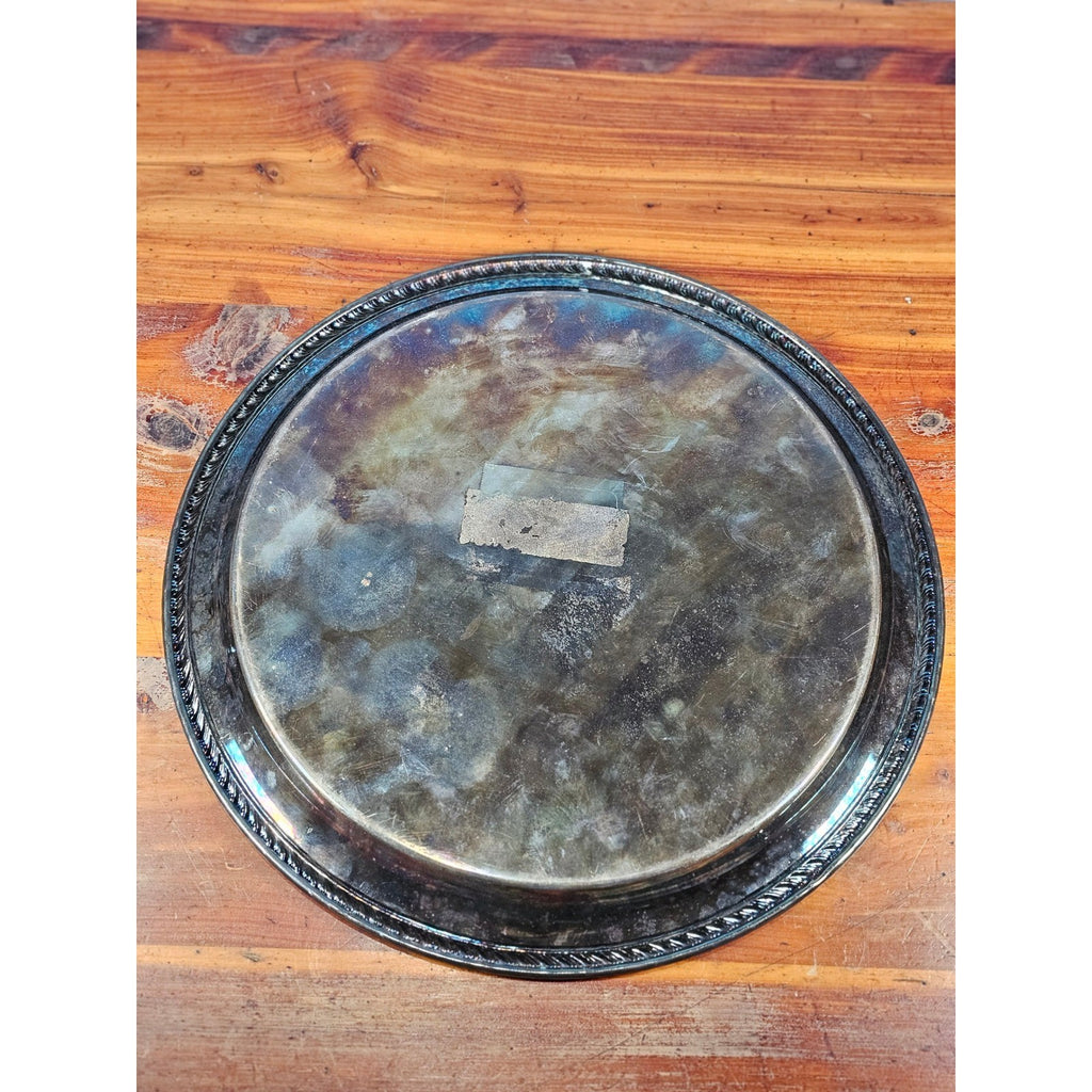 Vintage Silverplate Serving Tray 12 Inch Round Etched Floral Pattern