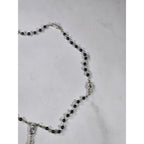 Vintage Black Bead Rosary Necklace Silver Tone Crucifix Catholic