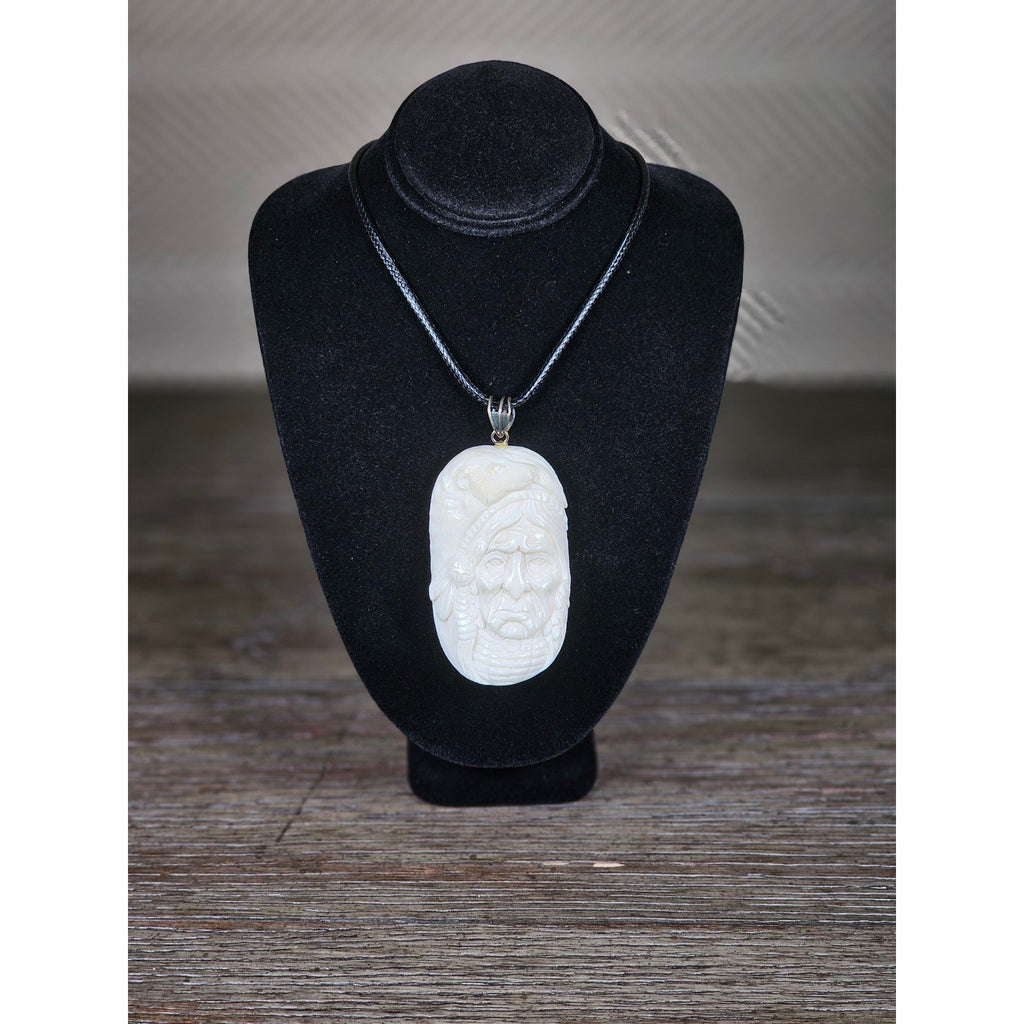 Vintage Buffalo Bone Carved Pendant Necklace Native American Style 2x1