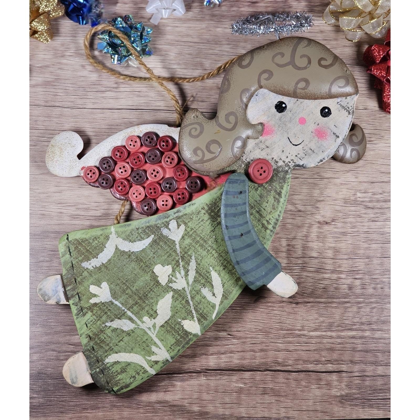 Vintage Wooden Angel Wall Hanging Folk Art Rustic Decor 1990s