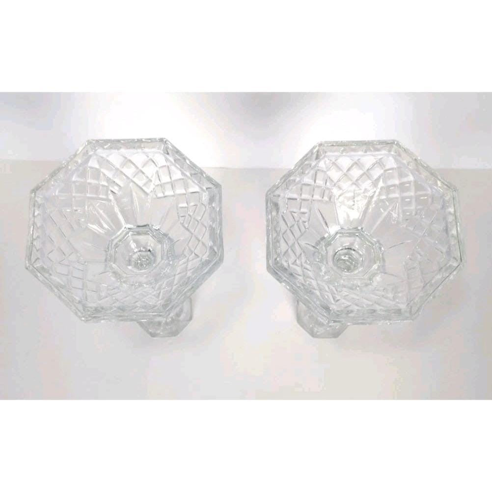 Vintage Crystal Candlestick Holders Diamond Cut Pair 7.5 Inch