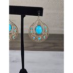 Vintage Gold Filigree Turquoise Drop Earrings Boho Statement