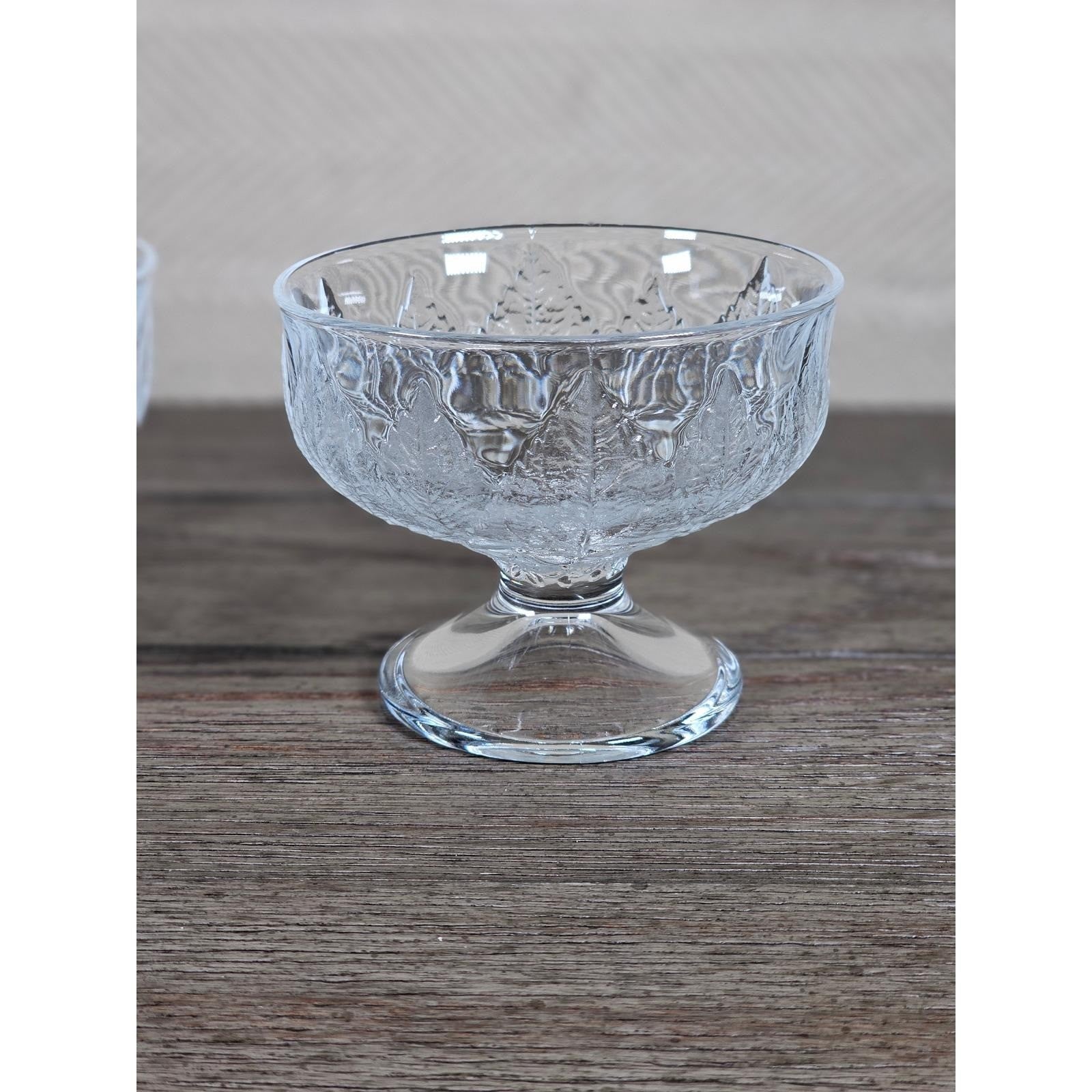 Vintage Pressed Glass Dessert Cups Set of 2 Leaf and Flower Footed Bowls
