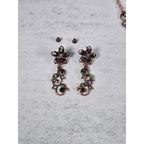 Vintage Butterfly Necklace Earring Set Purple Green Floral Gold Tone