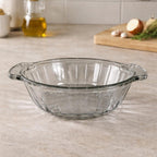 Vintage Clear Glass Handled Bowl Ribbed Glass Serving Bowl