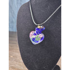 Vintage Glass Heart Vial Necklace Blue Hand Blown Art Glass Pendant