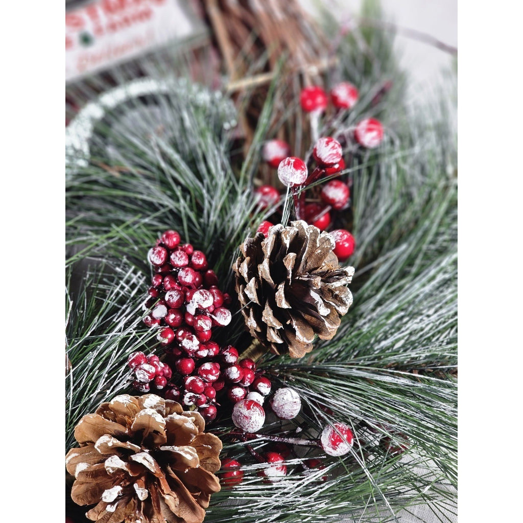 Rustic Red Truck Christmas Wreath Pinecones Berries Farmhouse Holiday Decor