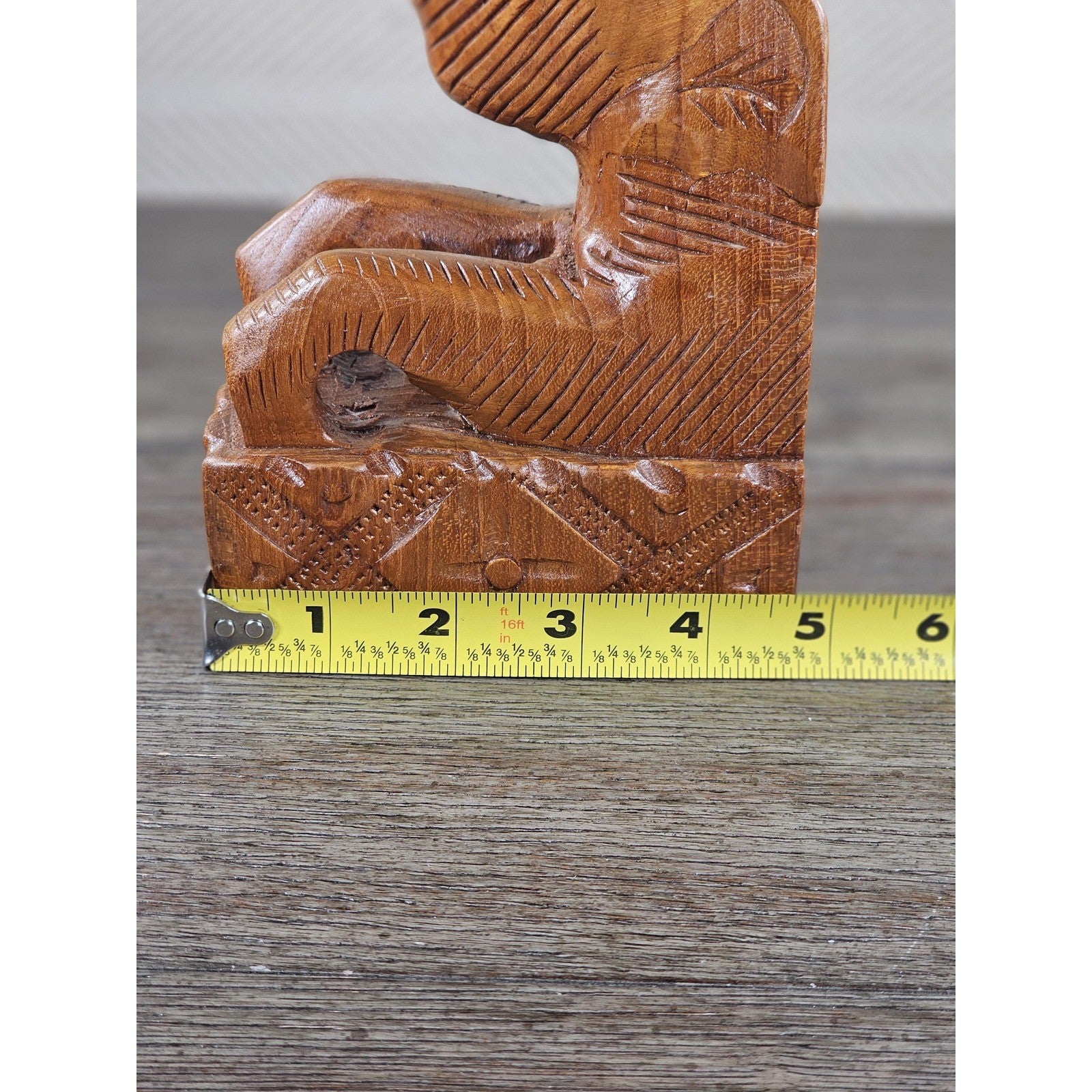 Vintage Teak Wood Elephant Bookend Hand Carved Decor