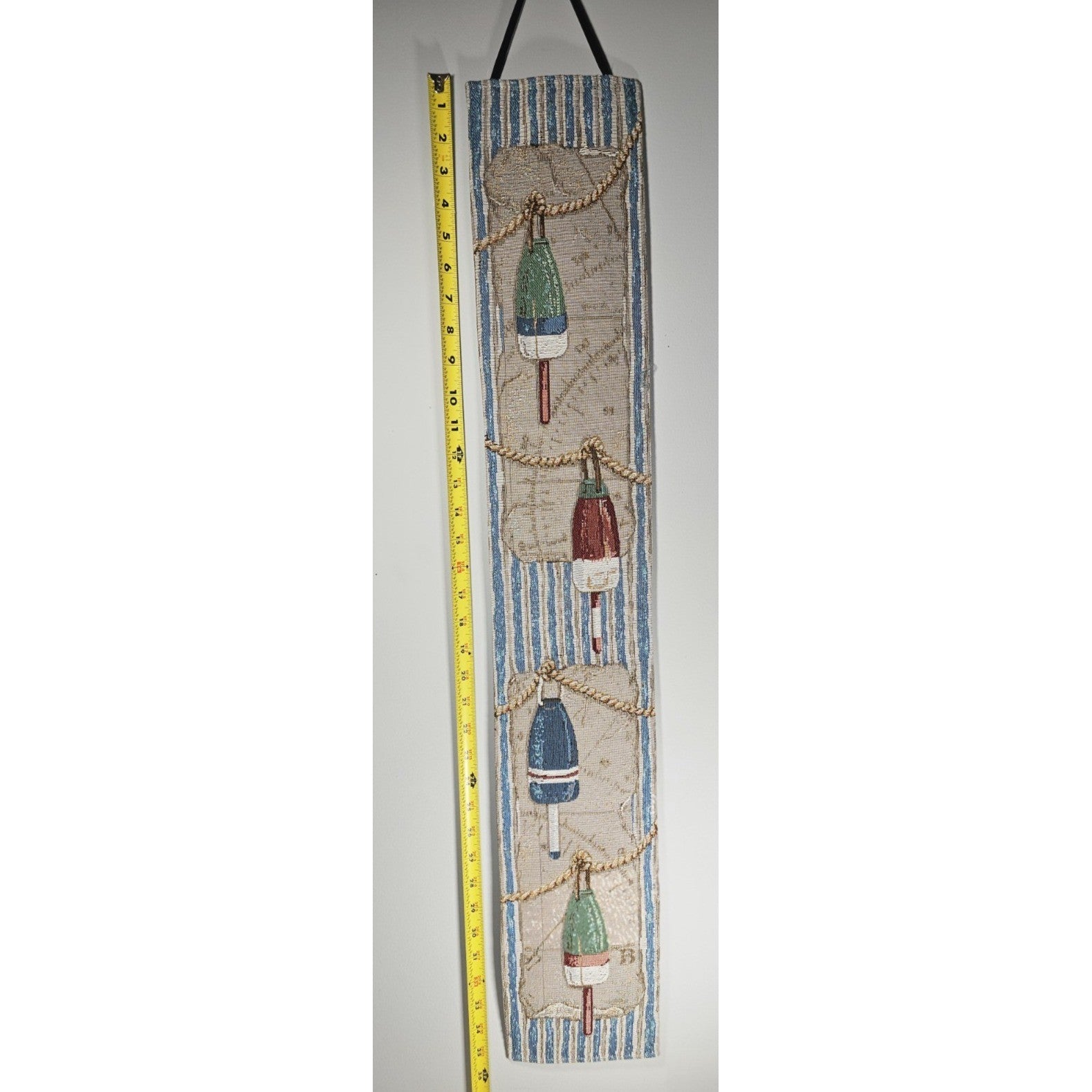 Vintage Nautical Tapestry Wall Hanging Buoys Map Coastal Decor 35"