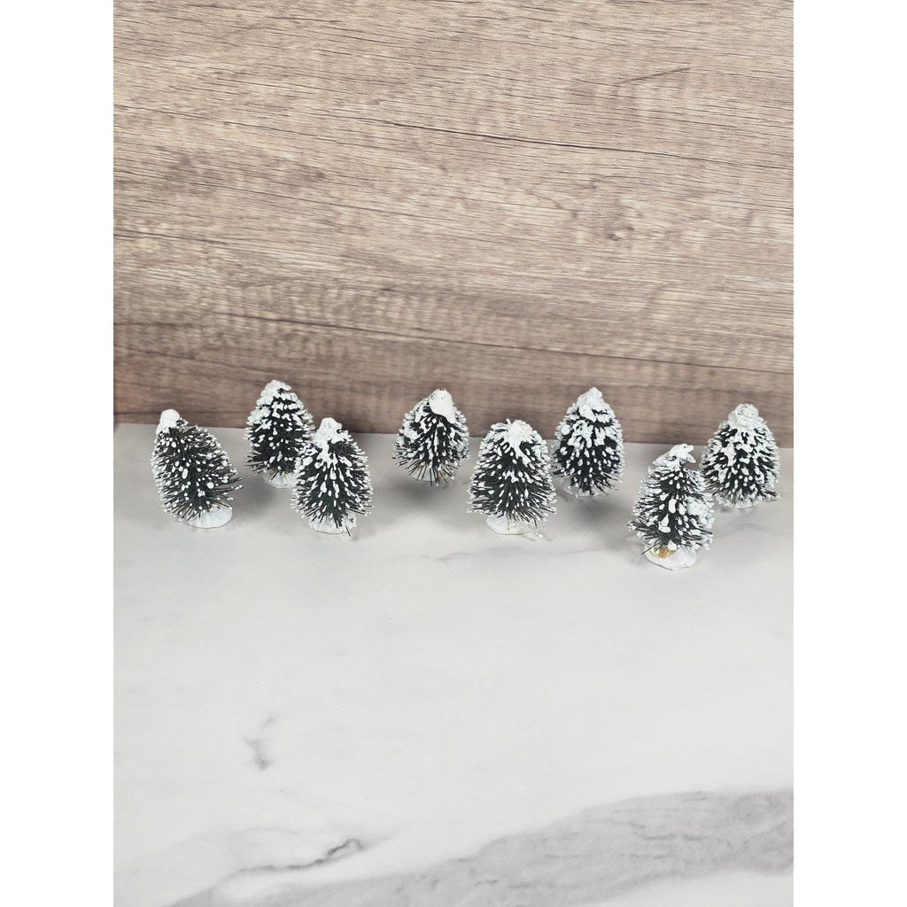 Mini Snow Covered Christmas Village Trees Set of 8 Winter Holiday Decor