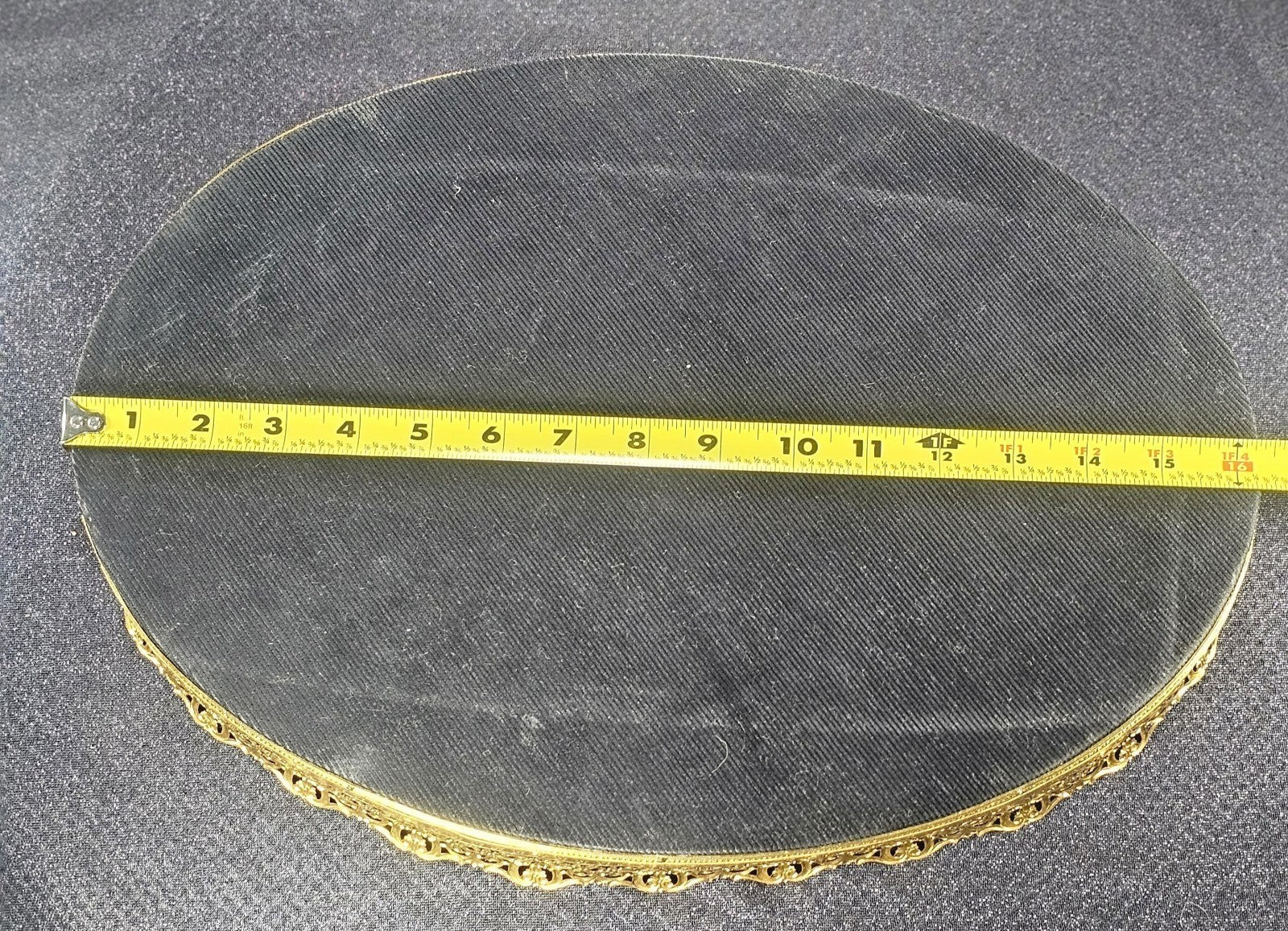 Vintage Oval Glass Mirror Vanity Tray 16 X 12 Ornate Gold-Tone Frame