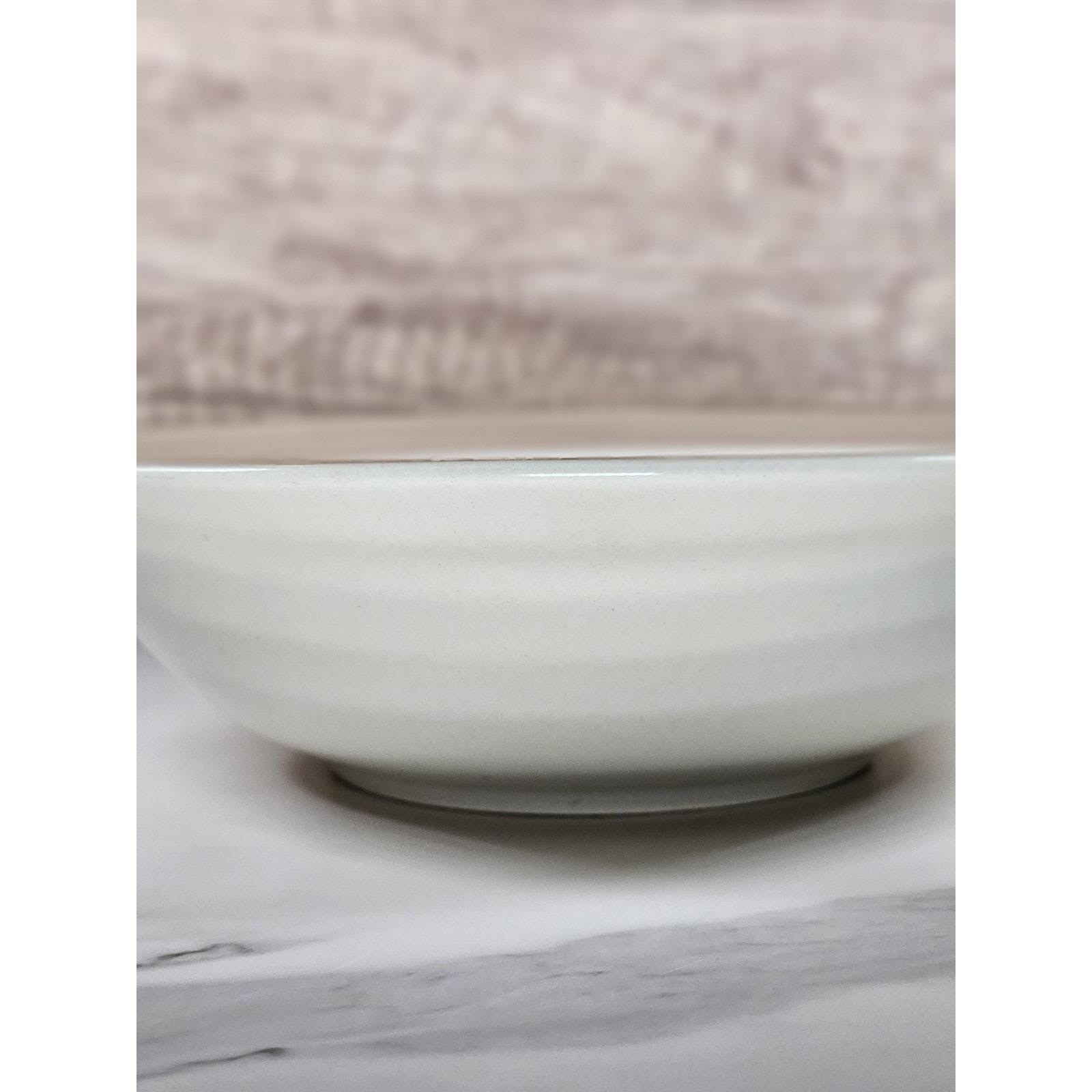 Vintage International Stoneware Serving Bowl Cream Gold Rings 9 Inch