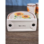 Vintage Sunflower Salt & Pepper Shakers with Matching Napkin Holder Set