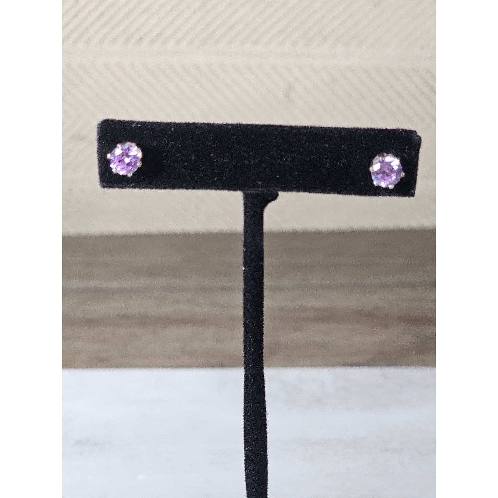 Vintage Pink Rhinestone Stud Earrings Silver Tone Round Cut