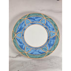 Vintage Stoneware Plates Blue Green Geometric Dessert Plates