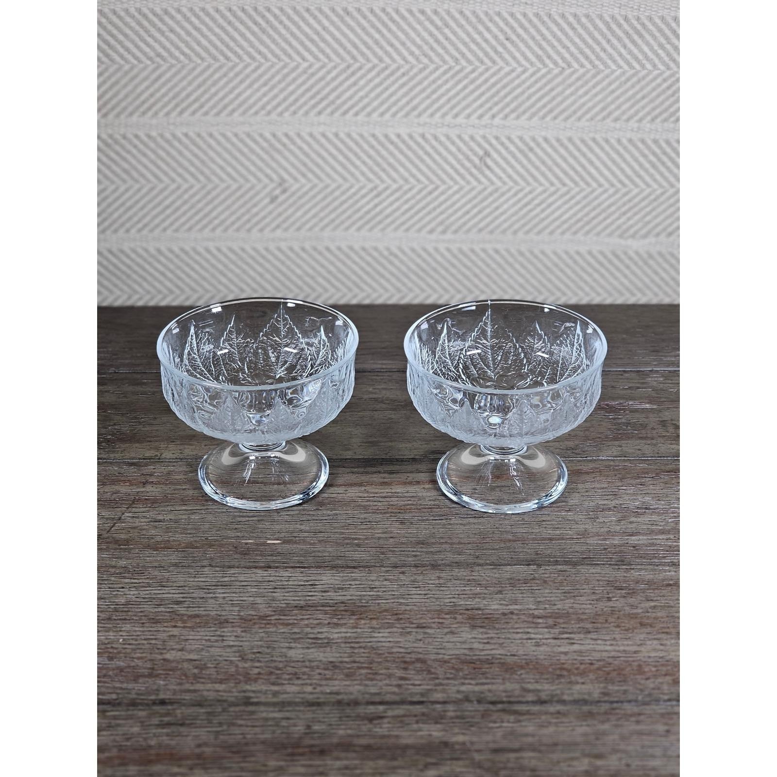 Vintage Pressed Glass Dessert Cups Set of 2 Leaf and Flower Footed Bowls