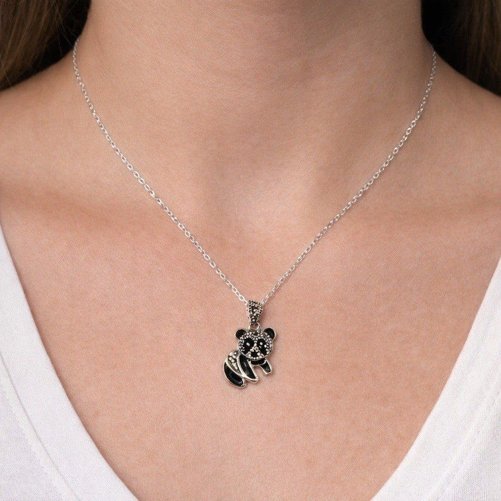 925 Sterling Silver Panda Bear Pendant on 16 Inch Chain Necklace
