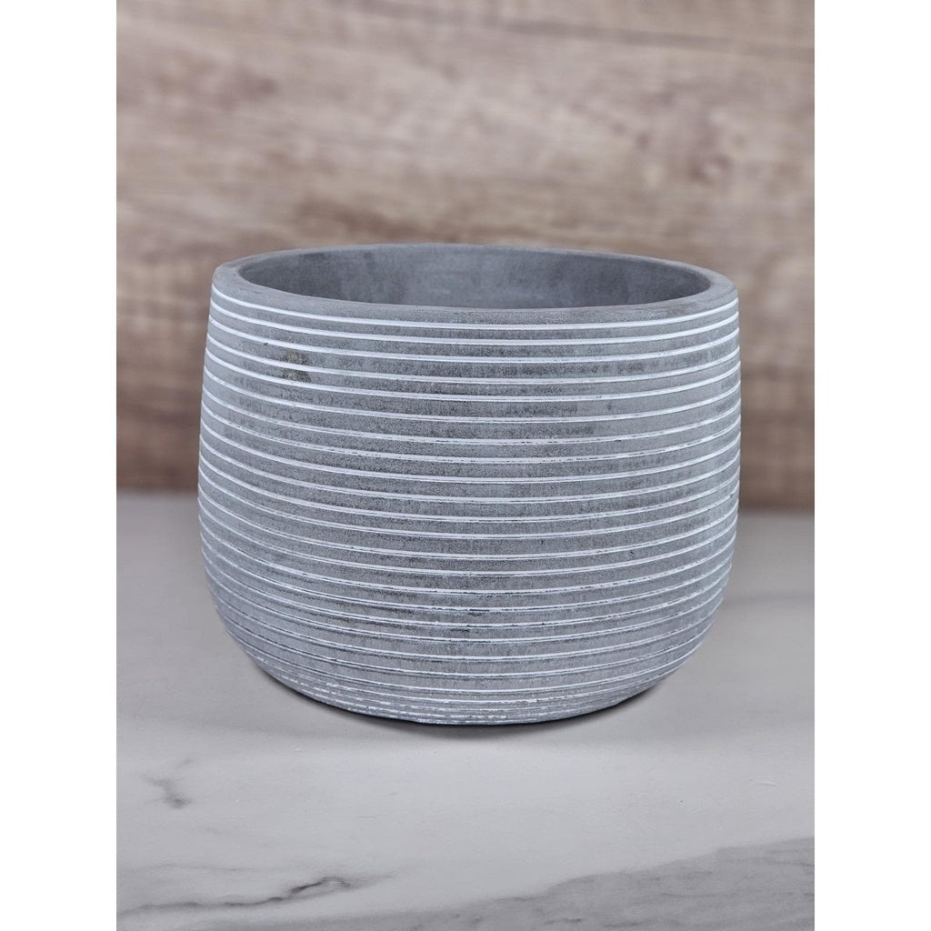 Minimalist Cement Planter with Ribbed Texture Modern Gray Pot