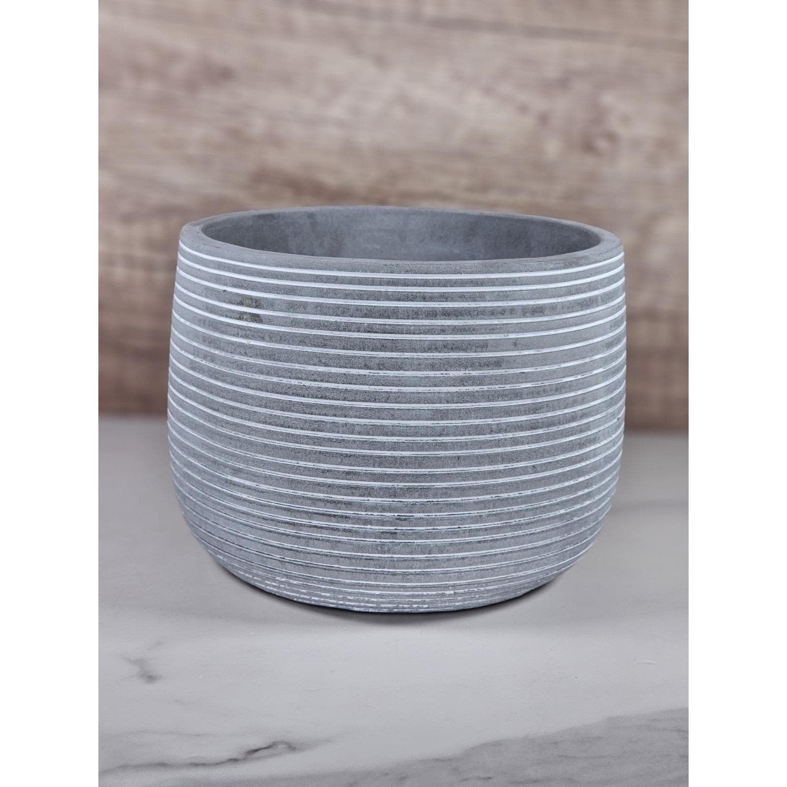 Minimalist Cement Planter with Ribbed Texture Modern Gray Pot