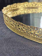 Vintage Oval Glass Mirror Vanity Tray 16 X 12 Ornate Gold-Tone Frame