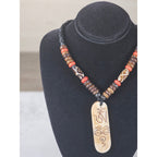 Vintage Carved Pendant Necklace Beaded Tribal Style Statement