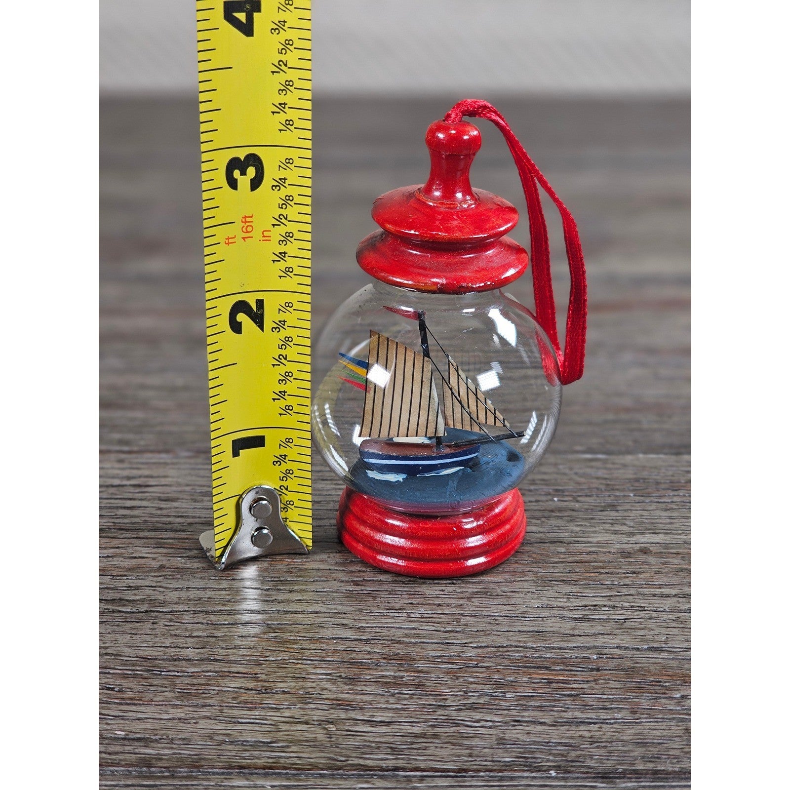Vintage Style Sailboat Lantern Ornament Wood Glass Nautical Decor
