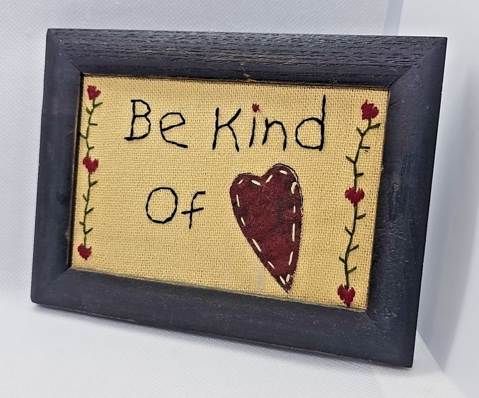 Vintage Cross-Stitched Framed Art “Family Warms the Heart” Rustic Wall Decor