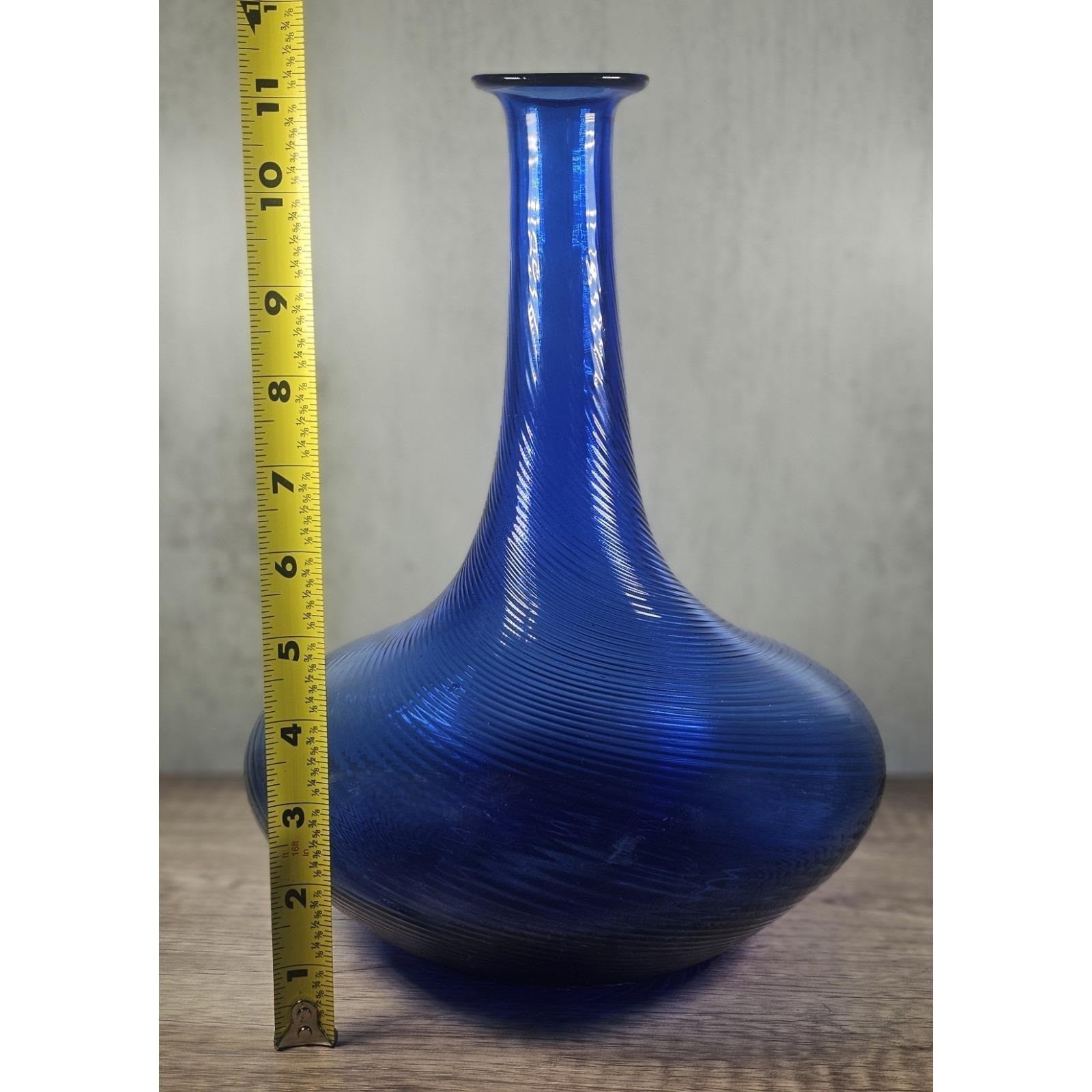Vintage Cobalt Blue Swirl Glass Vase 1970s Art Glass Decor