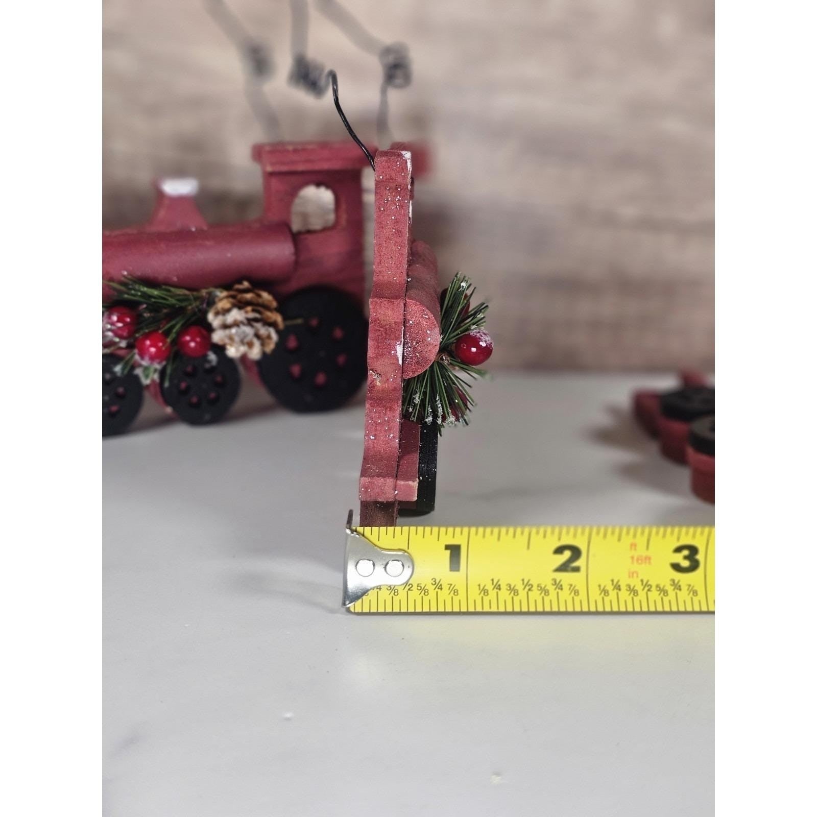 Rustic Wooden Train Ornaments Set Holiday Christmas Tree Decor Vintage Style