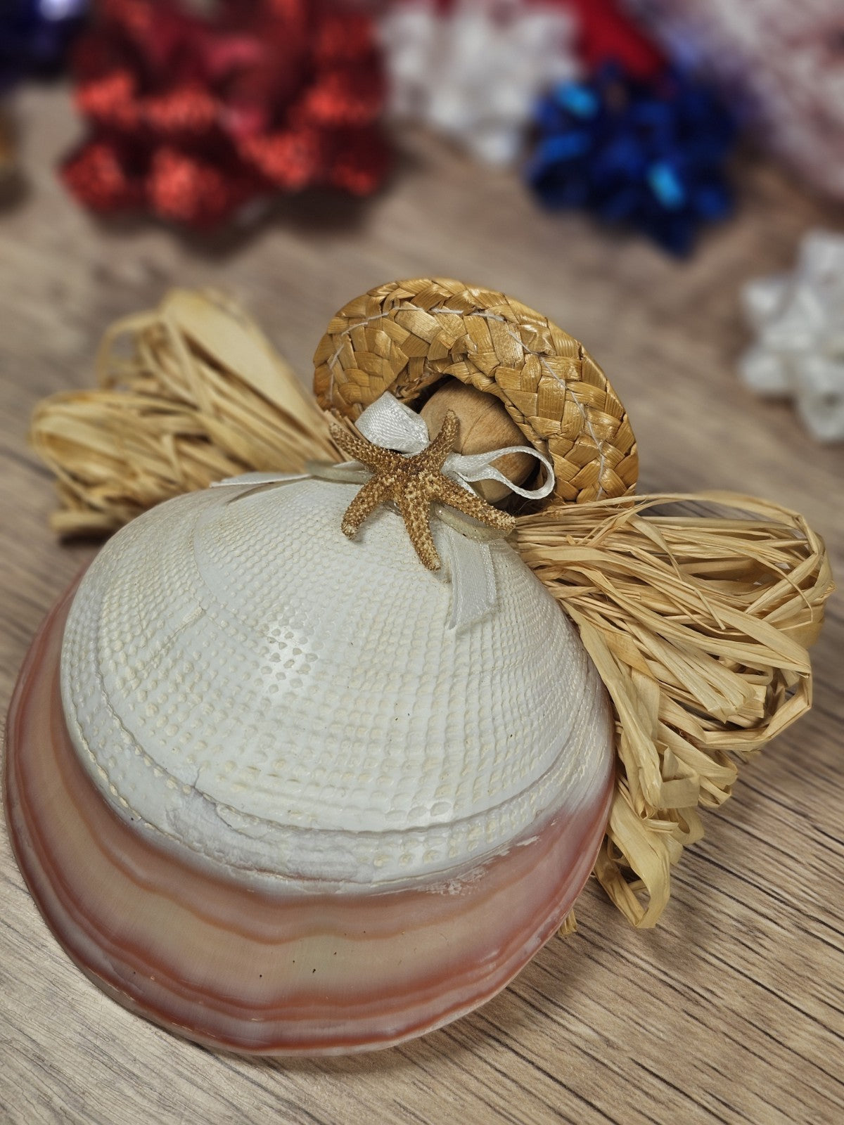 3x4 Sea Shell Angel Ornament with Starfish ~ Coastal Beach Christmas Decor