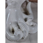 White Crackle Glaze Ceramic Octopus Figurine Nautical Coastal Home Decor Accent