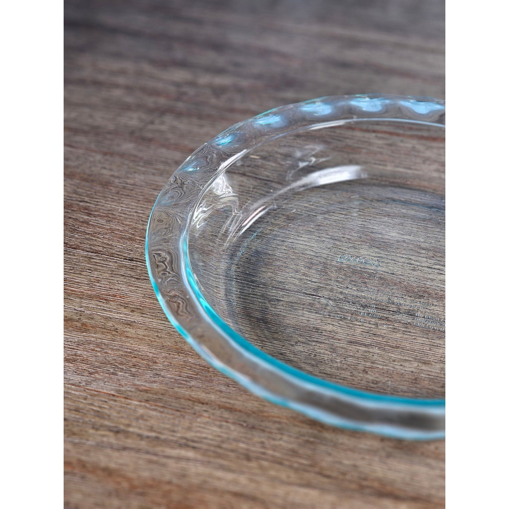 Vintage Pyrex Clear Glass Pie Dish with Blue Dot Rim 11 Inch