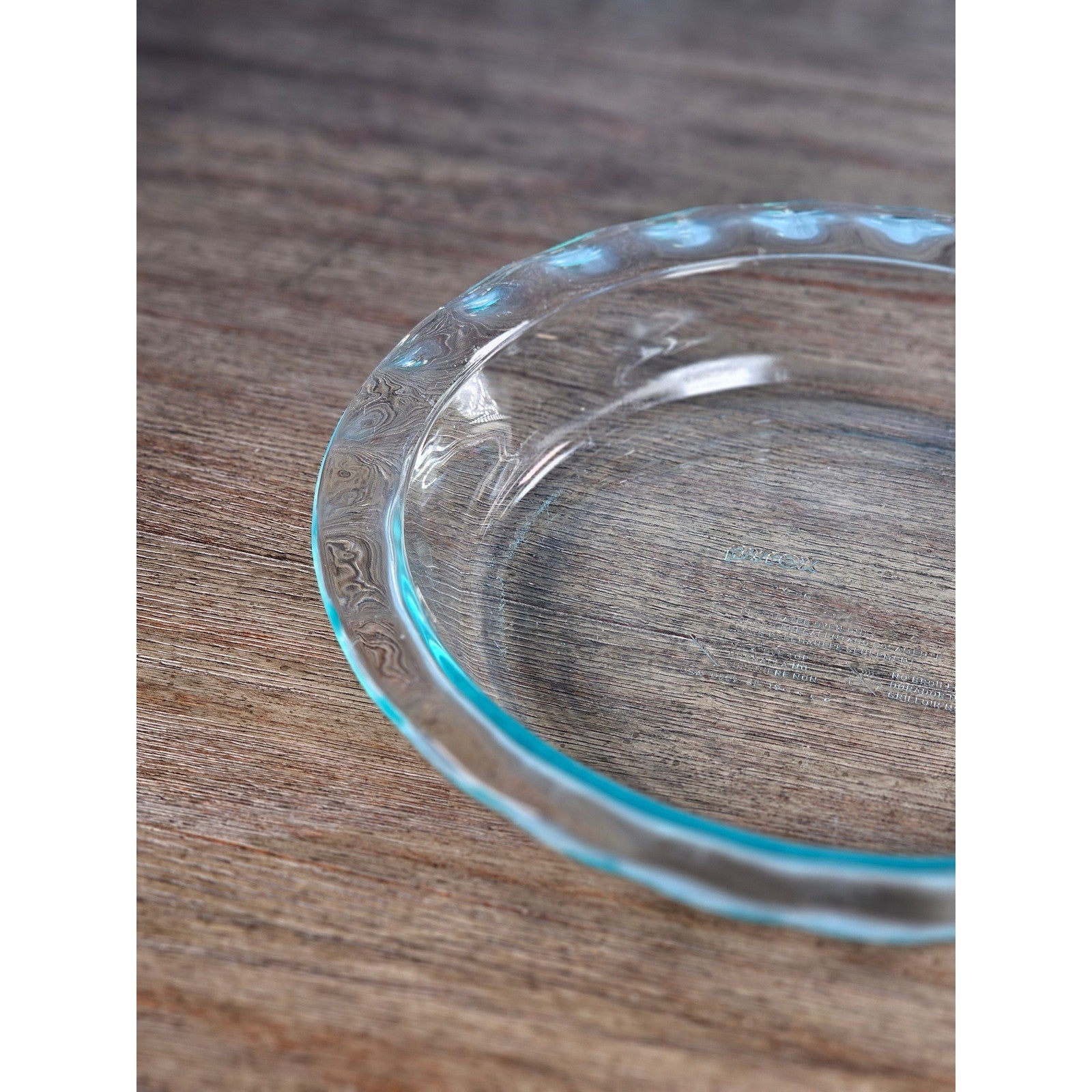 Vintage Pyrex Clear Glass Pie Dish with Blue Dot Rim 11 Inch