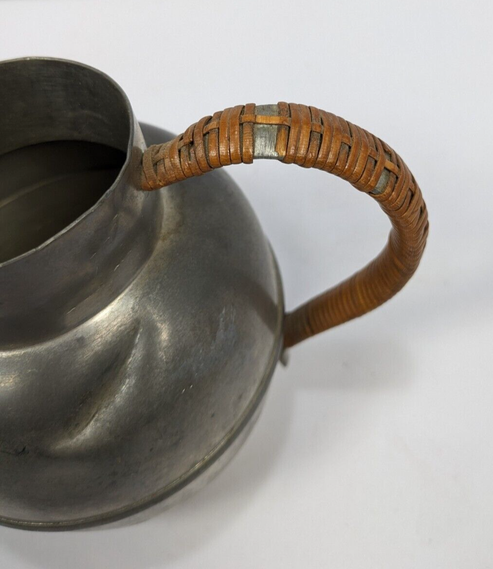 Vintage Rogers Solid Pewter Coffee Pot – Mid-Century Rattan-Handled #1172