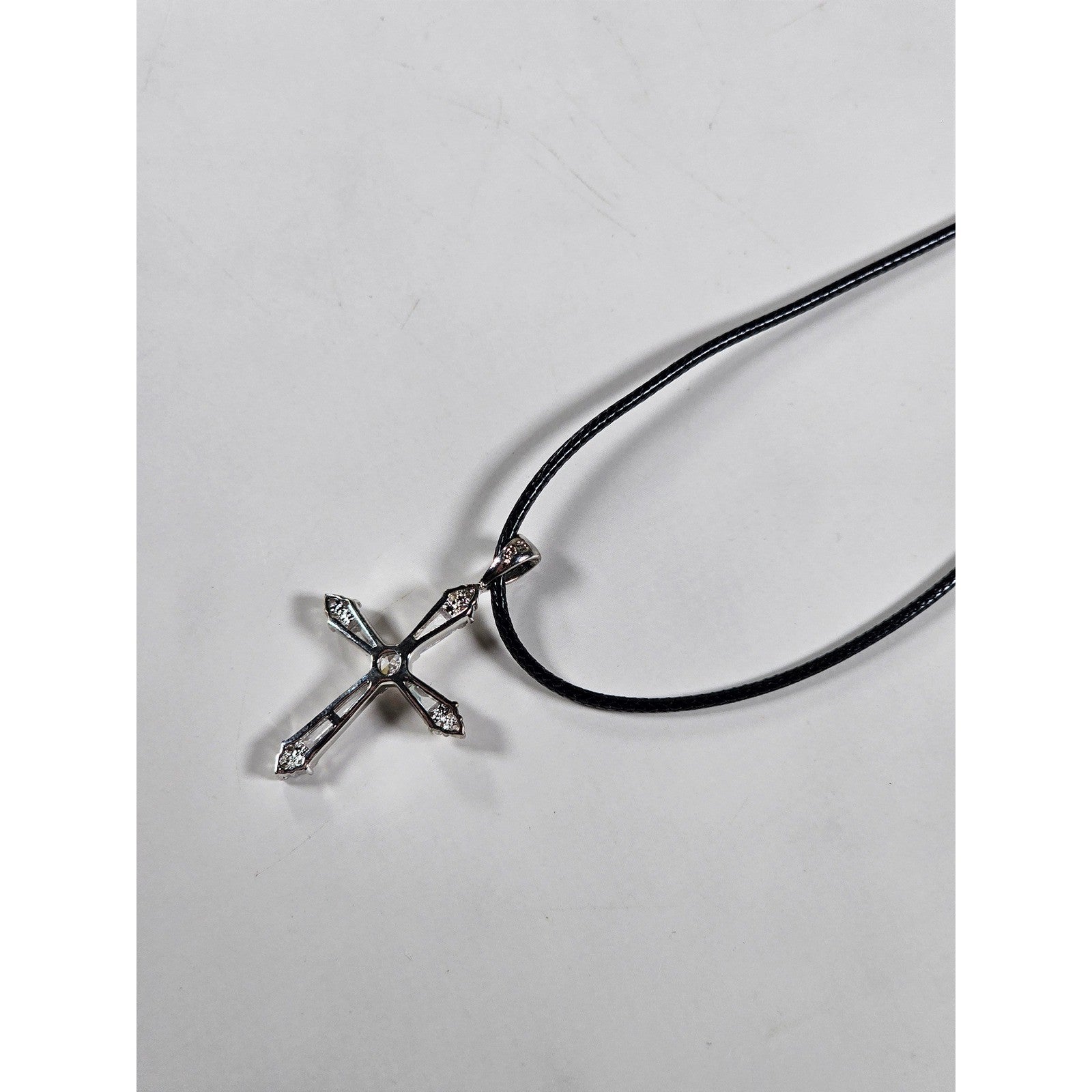 Vintage Sterling Silver Cross Necklace with CZ Stones Pendant