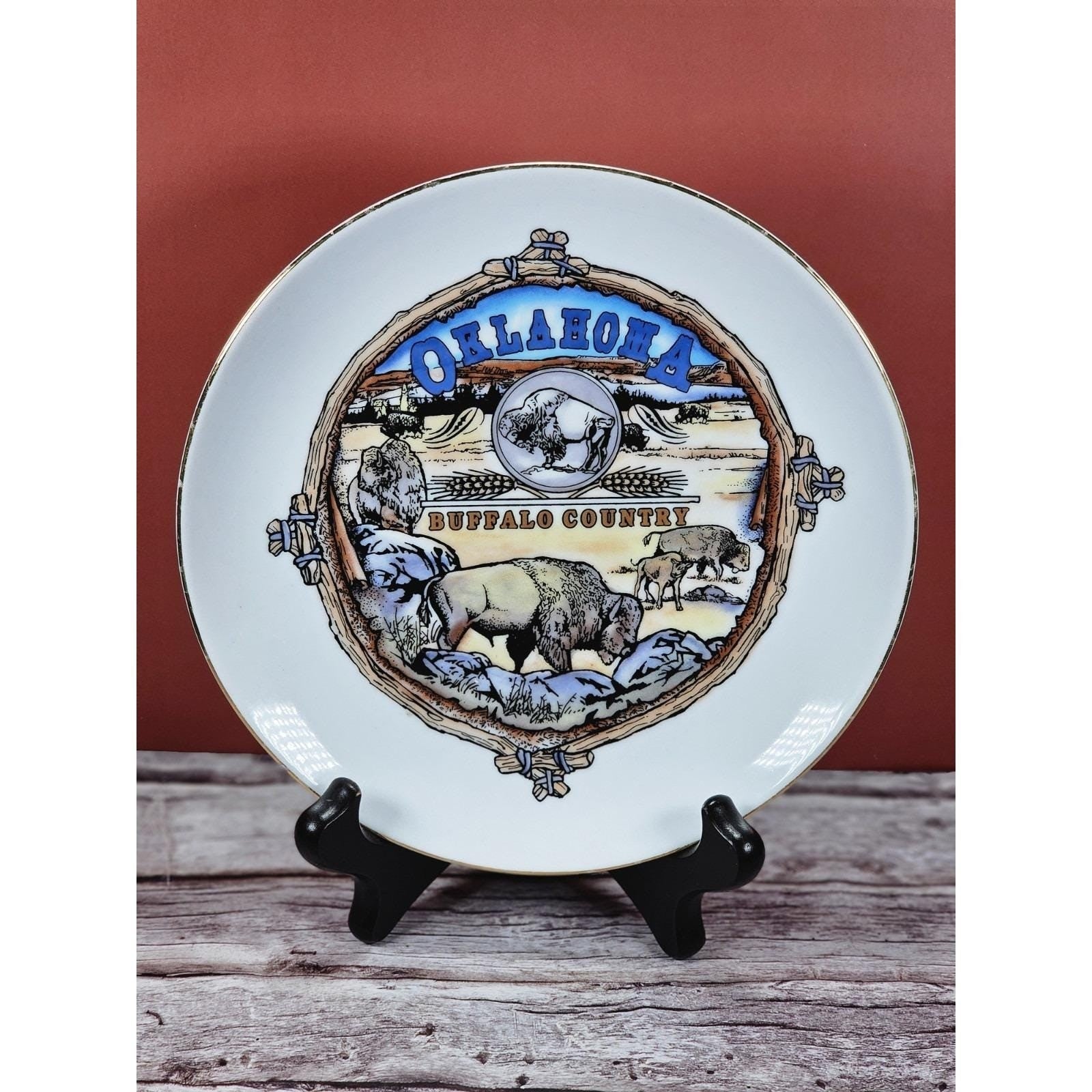 Vintage Oklahoma Buffalo Country Souvenir Plate 7 Inch Americana Decor